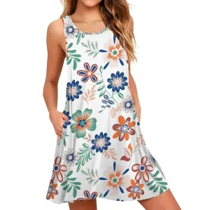 Women's Summer Fresh Floral Print Dress Sleeveless A-Line Mini