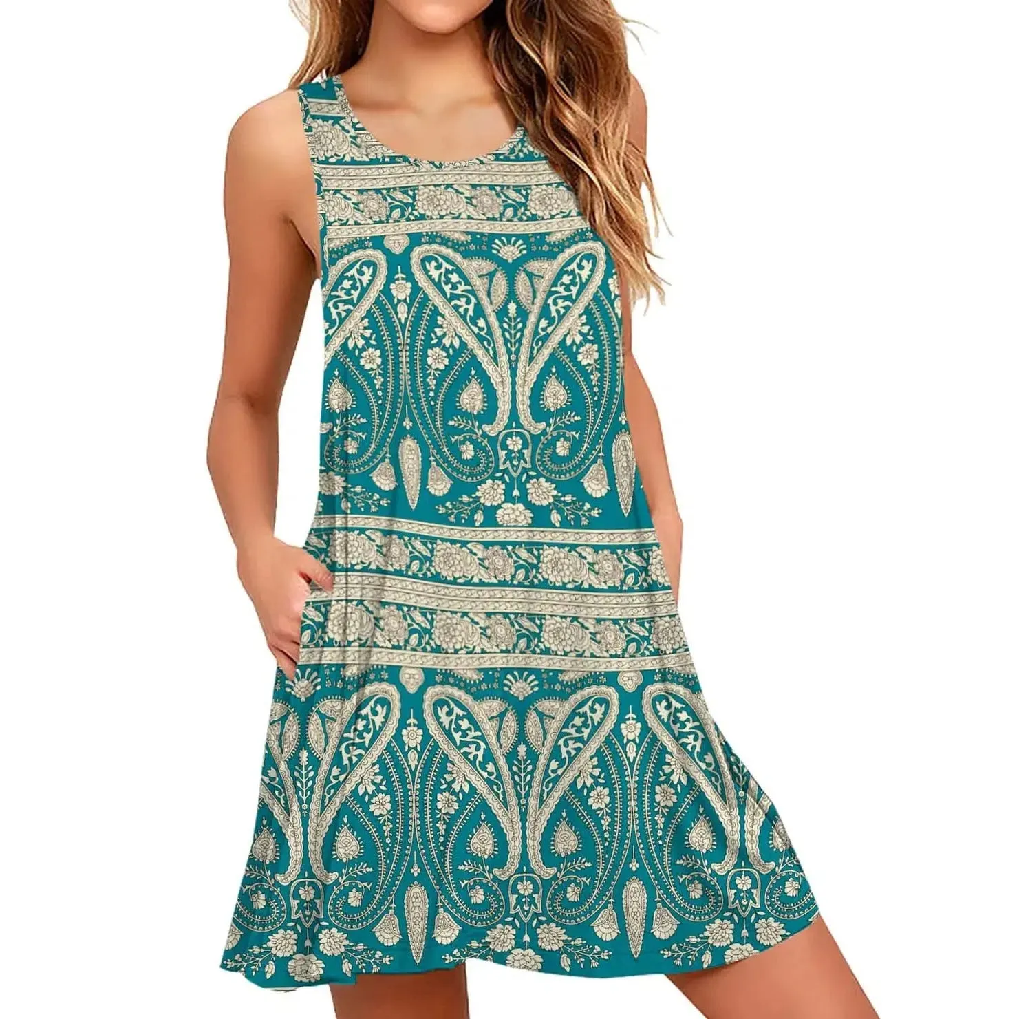 Women's Summer Fresh Floral Print Dress Sleeveless A-Line Mini