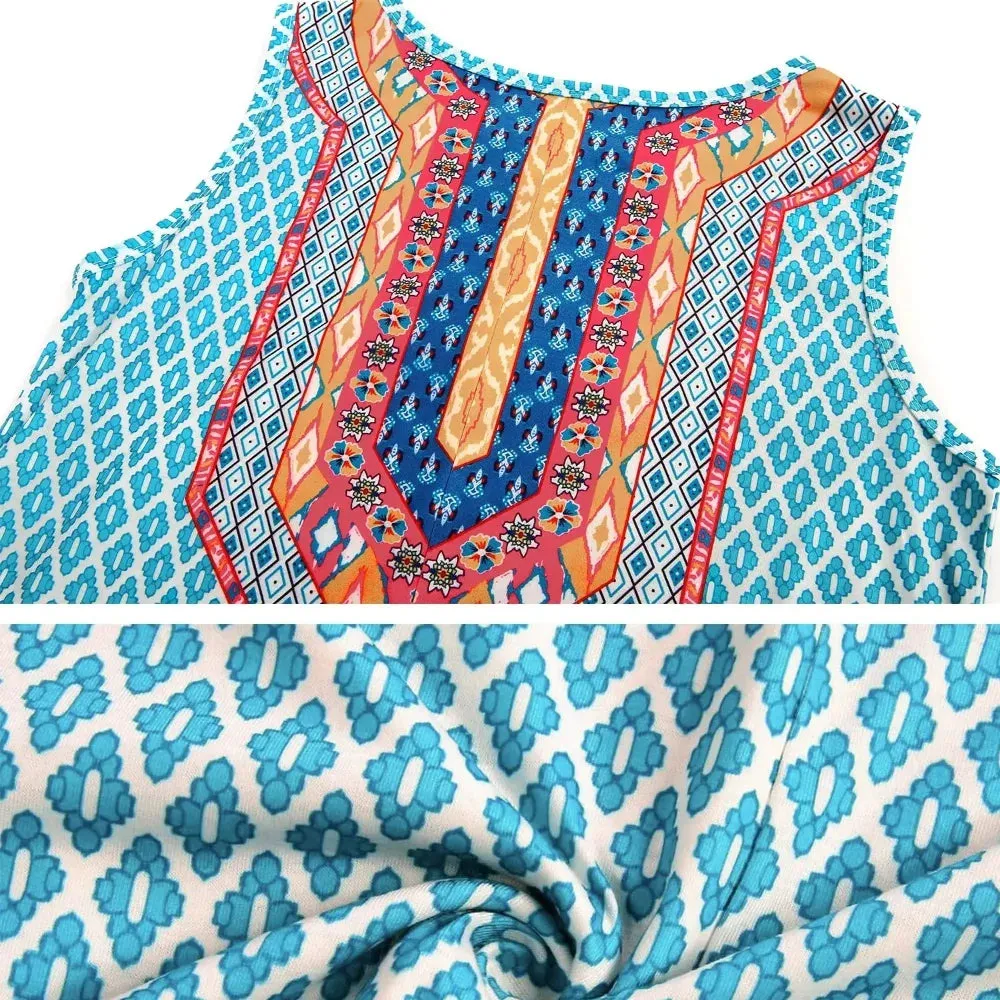 Women's Summer Fresh Floral Print Dress Sleeveless A-Line Mini