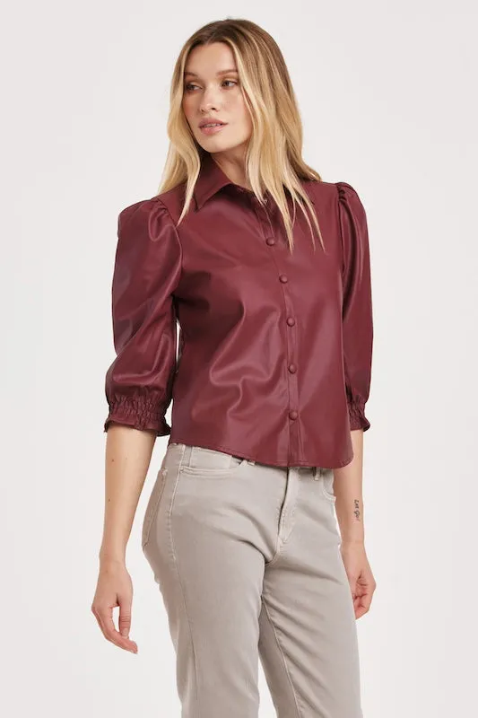Yara Button Up Pleather Top