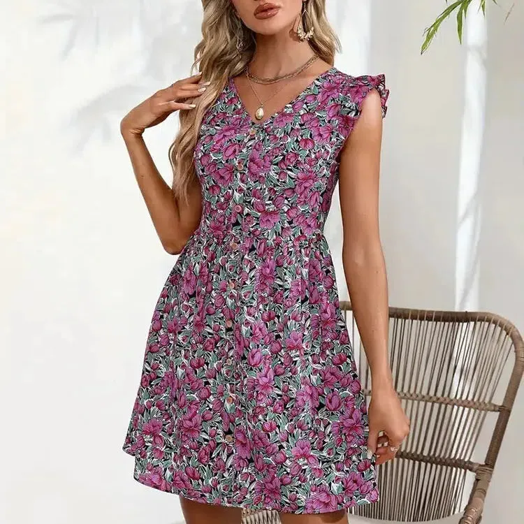 Y.KUKU Brand Printed Women Dresses Mini Tropical Floral Dress