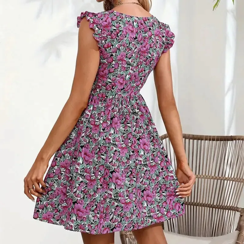 Y.KUKU Brand Printed Women Dresses Mini Tropical Floral Dress