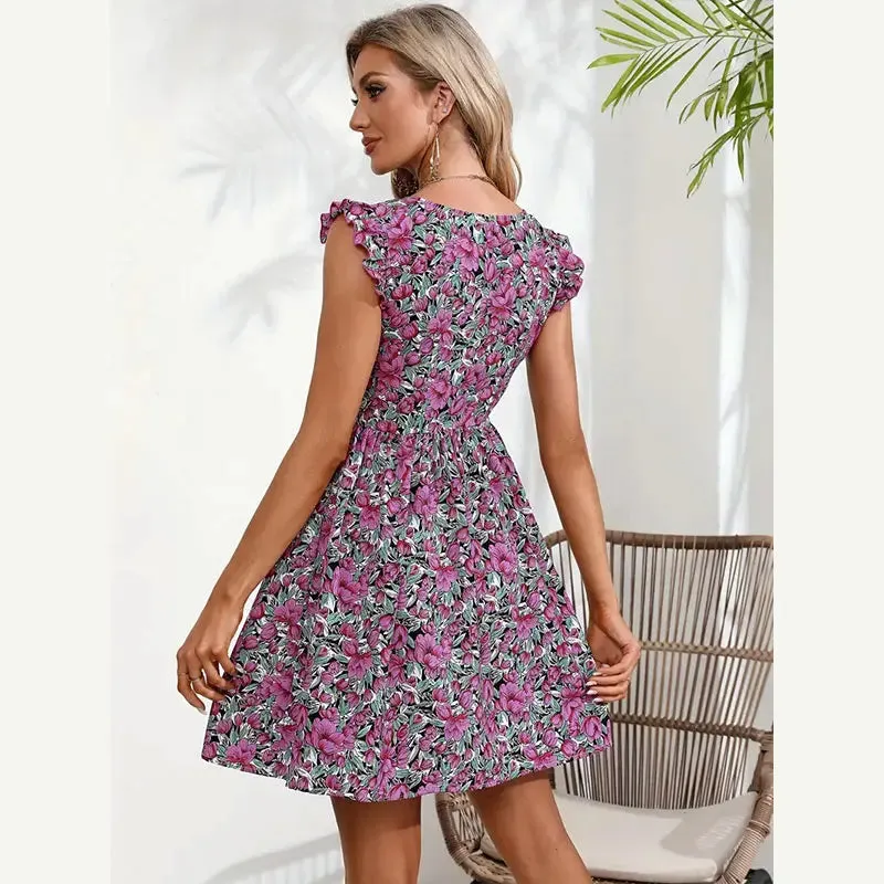 Y.KUKU Brand Printed Women Dresses Mini Tropical Floral Dress
